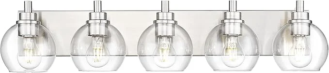 Selected Bathroom Light Fixtures 5 Light Brushed Nickel Vanity Light 32 Inch Modern Sophisticated