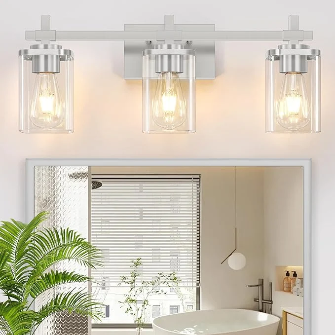 Fast Brushed Nickel Bathroom Light Fixtures 3-Lights Bathroom Vanity Light Stylish