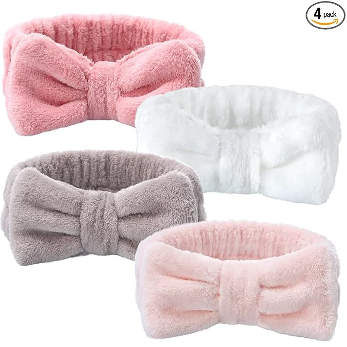 Refined VITEVER 4 Pack Spa Headband for Washing Face Girls Makeup Bow Tie Hair Band Secure