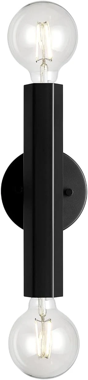 Certified Globe Electric 2-Light Vanity Light Matte Black Hexagonal Bar Minimalist High-Quality