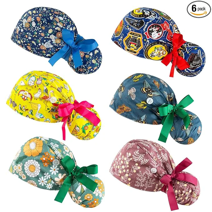 Effective Scrub Caps Women Bouffant Scrub Hats Caps Nurses Adjustable Working Cap Lightweight