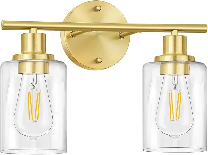 Top-Quality FOLKSMATE Bathroom Light Fixtures 2-Light Brushed Brass Vanity Light Modern Pure