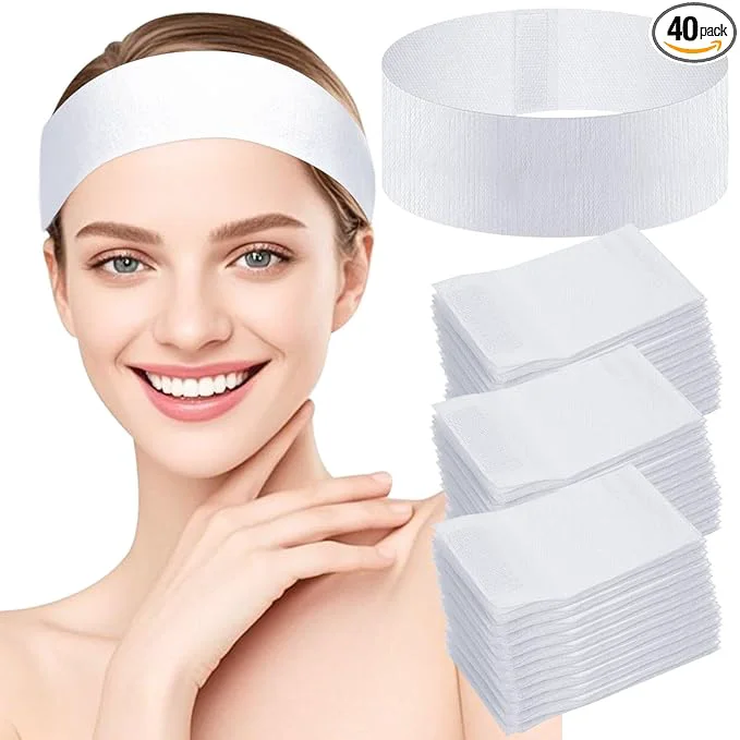 Practical Sublaga 40 Pcs Disposable Spa Facial Headbands Stretch Headband Wrap Green