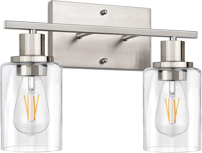 Easy-to-Use ShineTech 2-Light Bathroom Vanity Light Fixture Brushed Nickel Bathroom Light High-Grade