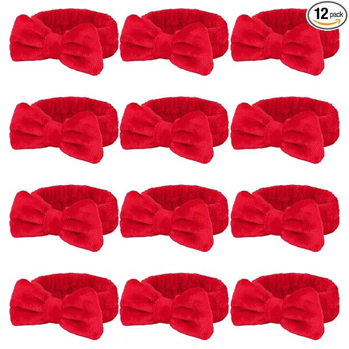 Durable Casoty 12 Pcs Red Spa Headbands Facewash Headbands Soft Coral Fleece Makeup Crafted