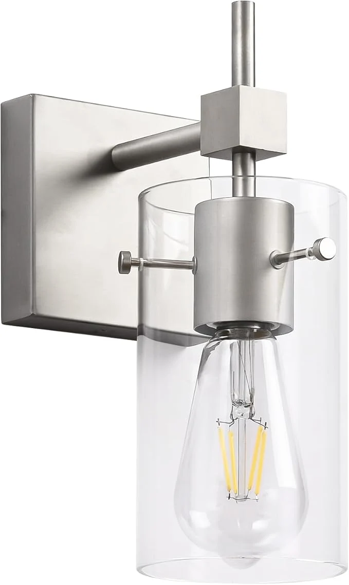 Modern SOLFART 1 Light Vintage Vanity Light Brushed Nickel Bathroom Light Fixture Over Detailed