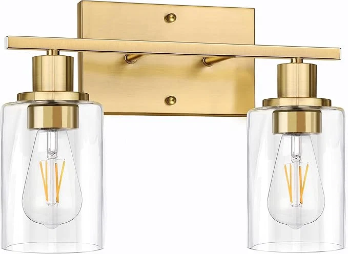 Long-Lasting ShineTech 2-Light Gold Bathroom Vanity Fixtures Modern Wall Lighting Convenient