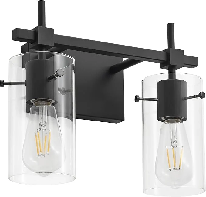 Natural SOLFART Vintage 2 Lights Bathroom Light Fixtures Wall Sconces Black Vanity Environmentally Friendly