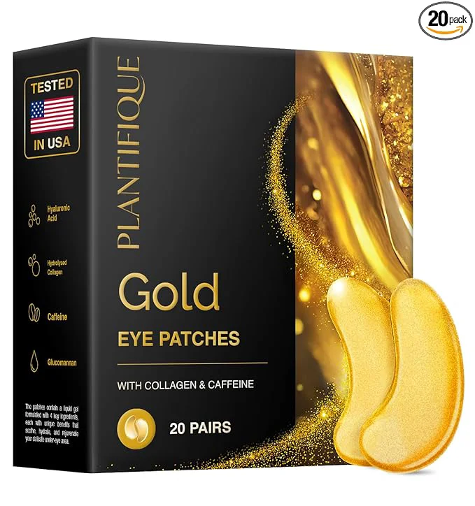 Sophisticated PLANTIFIQUE 24K Gold Under Eye Patches 20 Pairs Pure