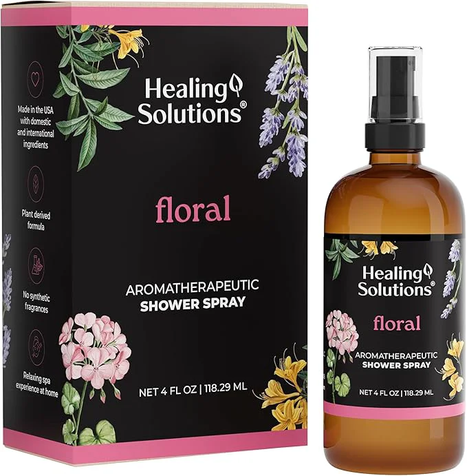 Carefully Designed Healing Solutions Aromatherapy Shower Spray Floral Blend Therapeutic Grade Green