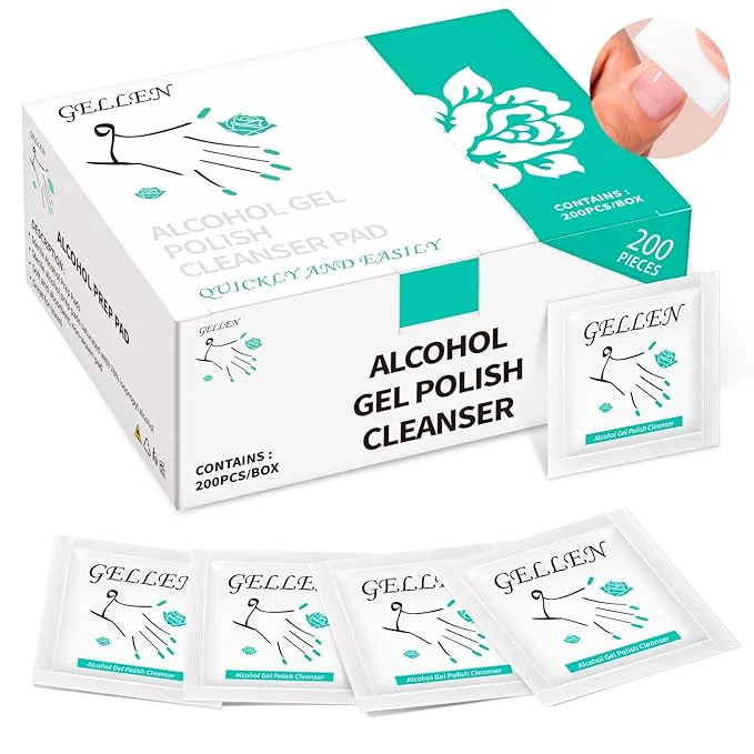 Sustainable GELLEN Nail Cleanser Pads 200 Pack Alcohol Prep Pads Nail Cleanser Wipes High-Grade