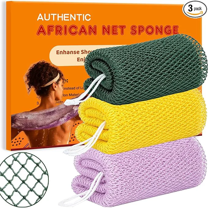 Dependable African Net Sponge 3 Pieces African Exfoliating Net Sponge Body Back Soft