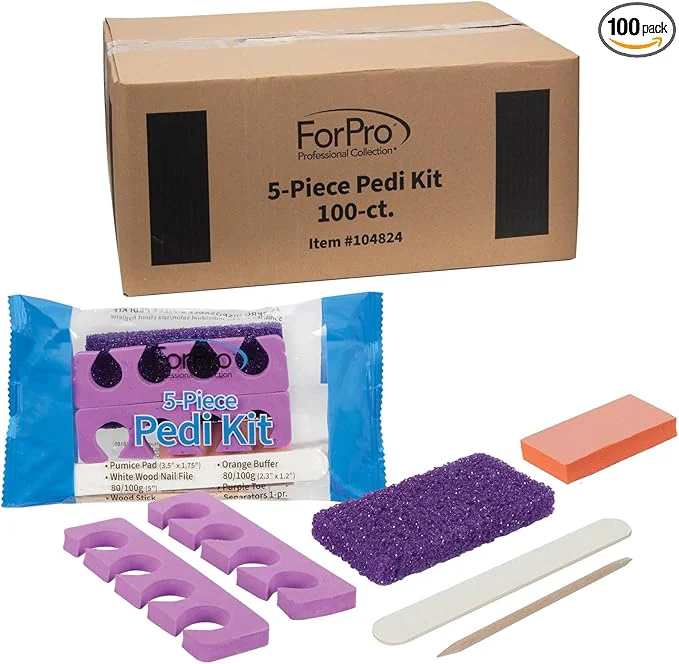 Smooth ForPro 5-Piece Pedi Kit Individually-Packed Pedicure Set Wood Nail File Stylish