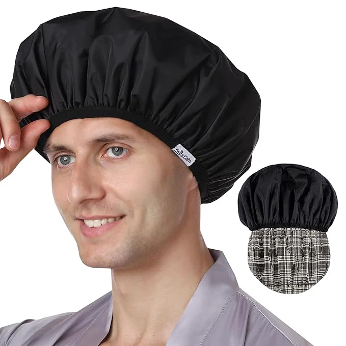 Classic Years calm Men Shower Cap Reusable Waterproof Dual-Layer Design Double-Sided Clean