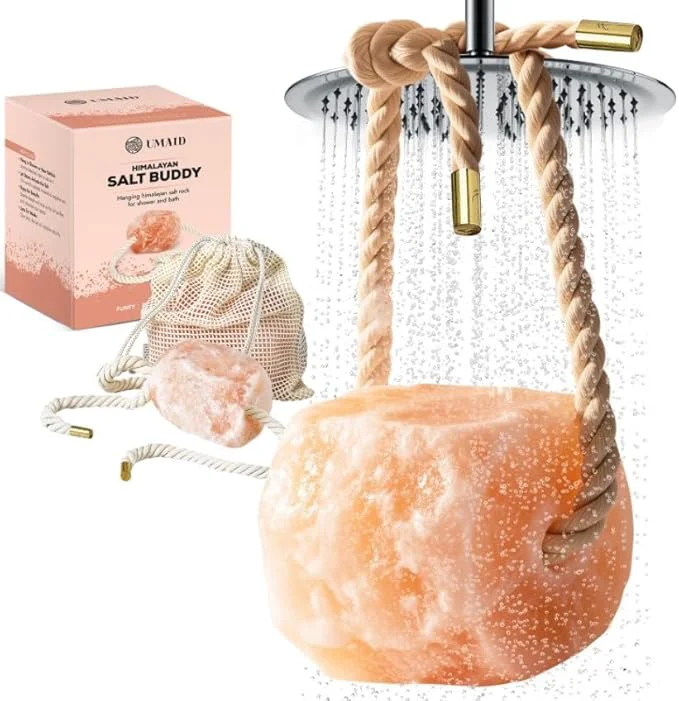 Long-Lasting UMAID Himalayan Pink Salt Rock for Shower Bath – Salt Buddy™ 4 lb Hanging Solid