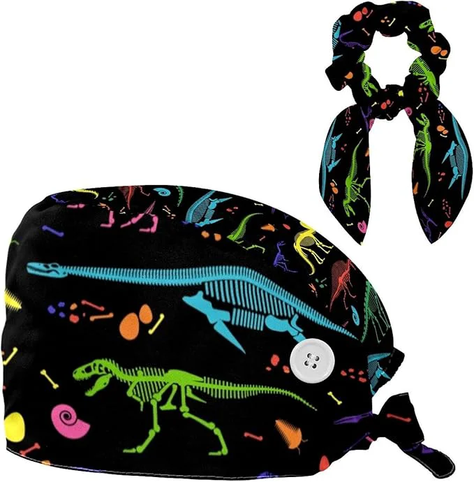 Authentic Scrub Cap with Hair Scrunchy Ponytail Holder Surgical Cap Organic