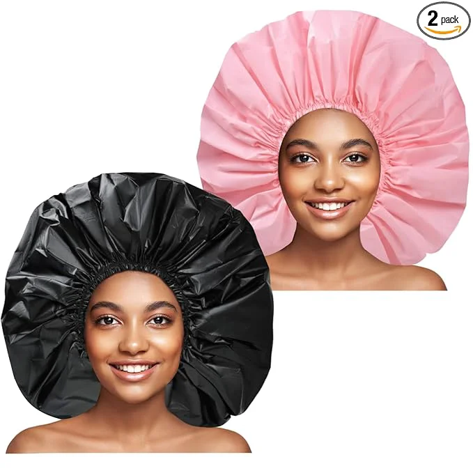 Premium Material Extra Large Shower Cap 2 PCS Waterproof Shower Caps Powerful