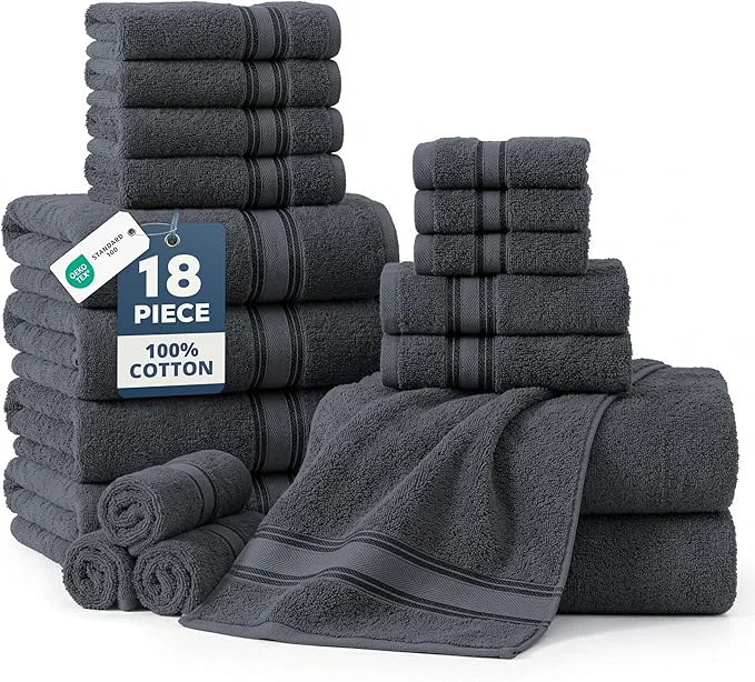 High-End LANE LINEN Mercerized Cotton Bath Towels Set of 18 – Zero Twist 6 Bath Fine Crafted