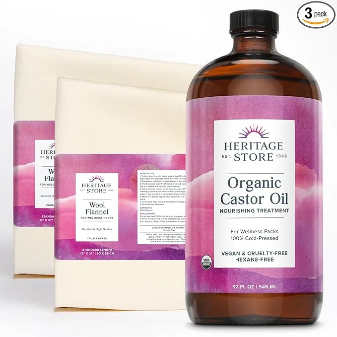 Crafted HERITAGE STORE Organic Castor Oil Pack Wrap Kit First-Class