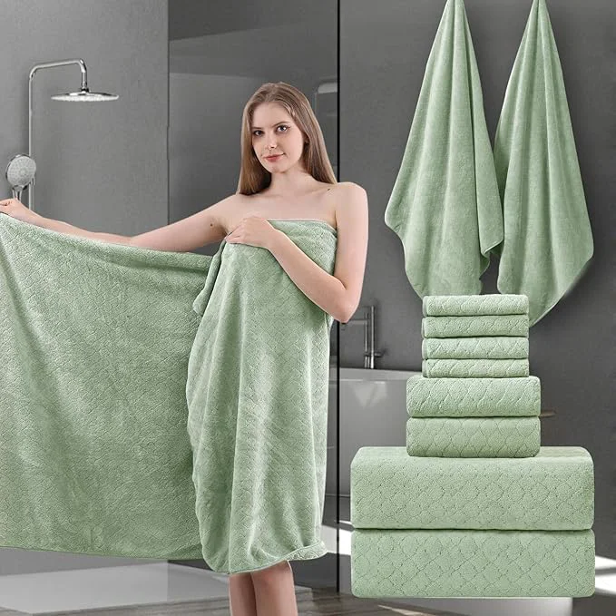 Reliable 8-Piece Green Bath Towels Set 2 Oversized Large Bath Towels Sheet 2 Hand World-Class
