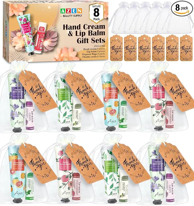 Quality AZEN 8 Sets Bulk Gifts Hand Cream and Lip Balm Bulk Set First-Class
