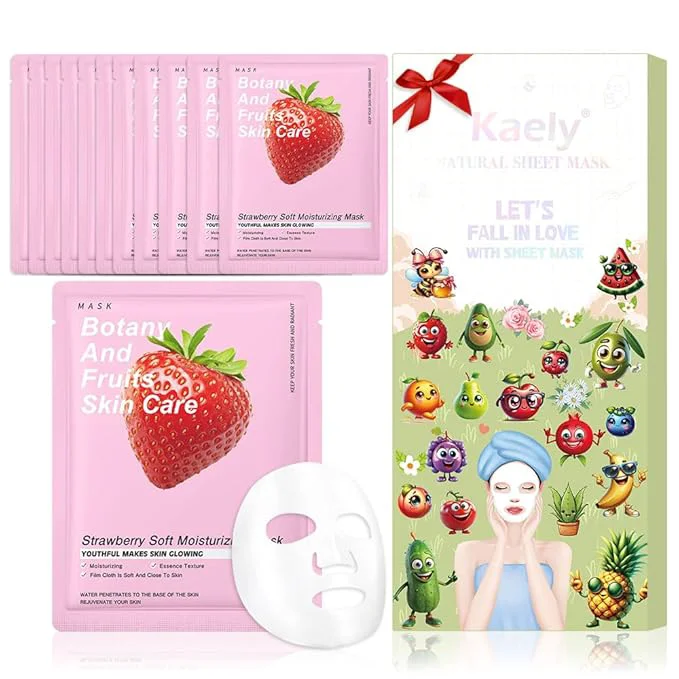 Soft Kaely 12 Pack Strawberry Face Masks Detailed