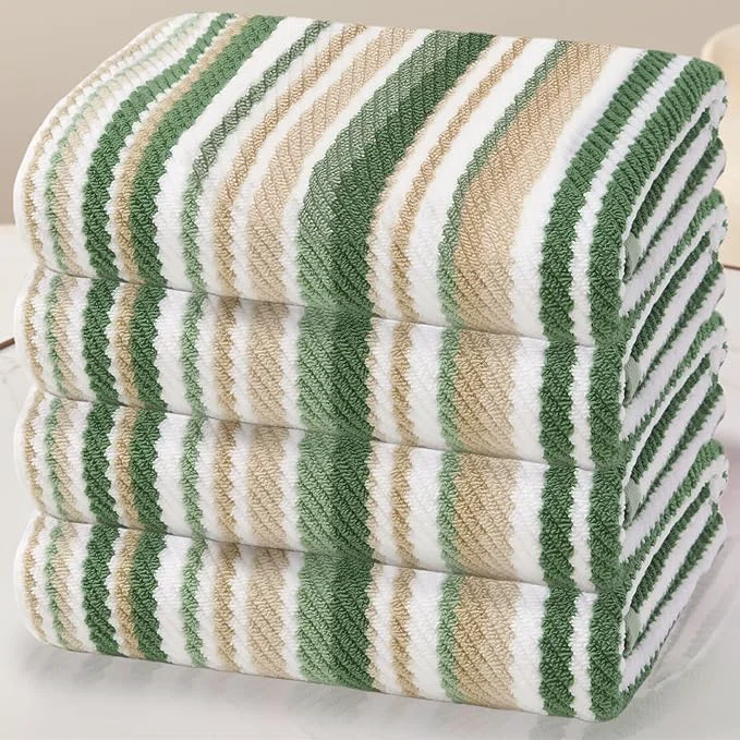 Organic Green Bath Towels Set of 4 Striped Bath Towels Proven