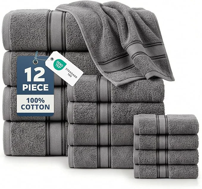 Versatile LANE LINEN Bath Towel Set of 12 – Premium Cotton Towels Healthy