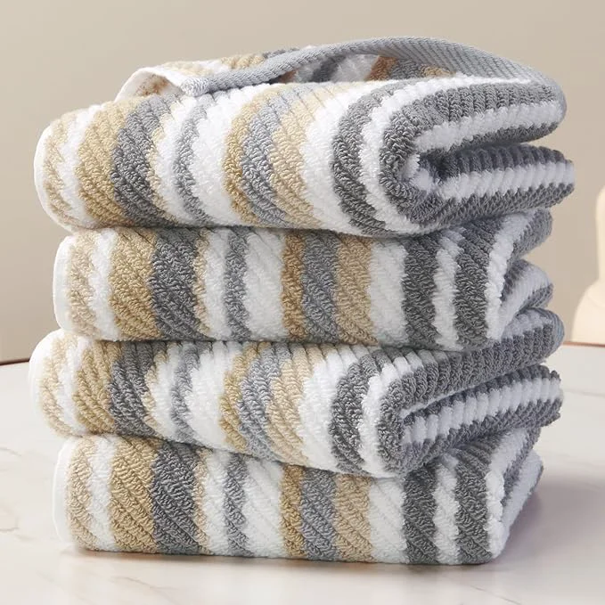 Top-Quality Beige Striped Hand Towels Bathroom Hand Towels Set of 4 Soft Towel Set Relaxed