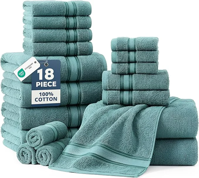 Sustainable LANE LINEN Cotton Bath Towel Set of 18 – 6 Bath 6 Hand Towel 6 High-Performance