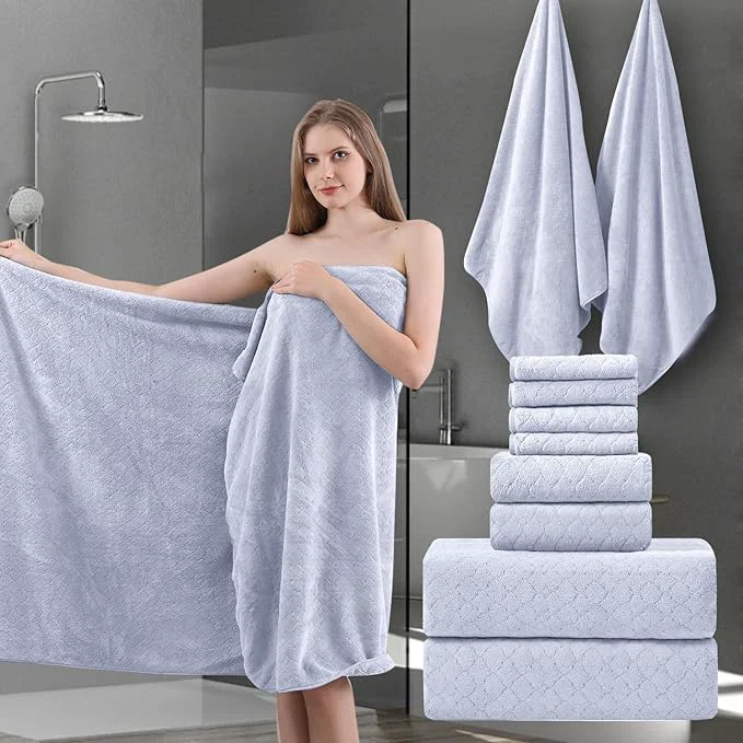 Natural 8-Piece Bath Towels Set 2 Oversized Bath Sheet 2 Hand Towels and 4 Washcloths Premium