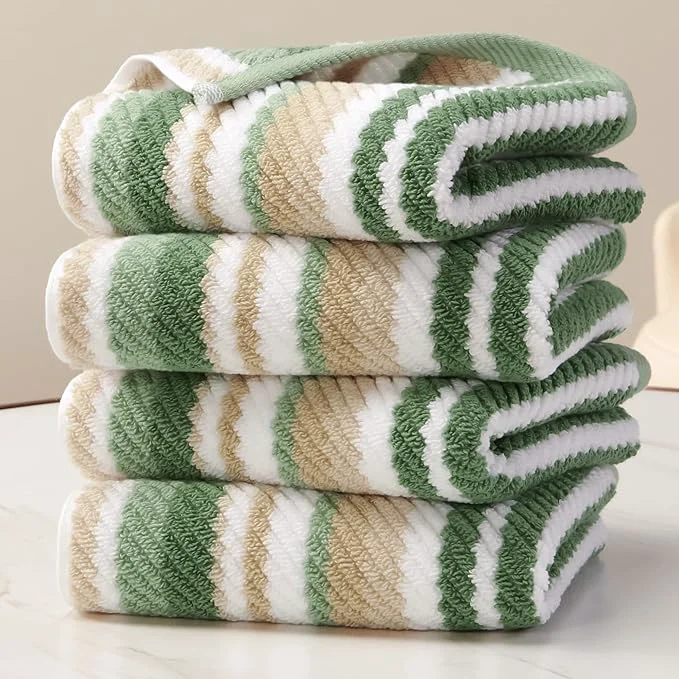 Luxury Green Hand Towels Set of 4 Striped Hand Towels Powerful