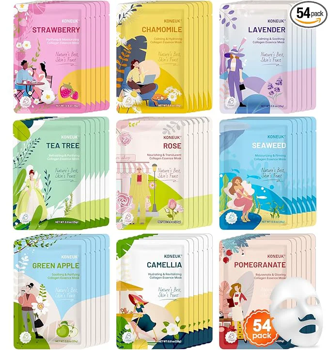 Natural 54 Pack Bulk Sheet Face Masks Skincare Hydrating and Moisturizing Face Mask Exceptional