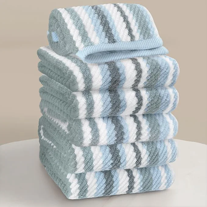 Pure VOOVA MOVAS Blue Striped Washcloths 6 Pack Cotton Ultra Soft Quick Dry Recyclable