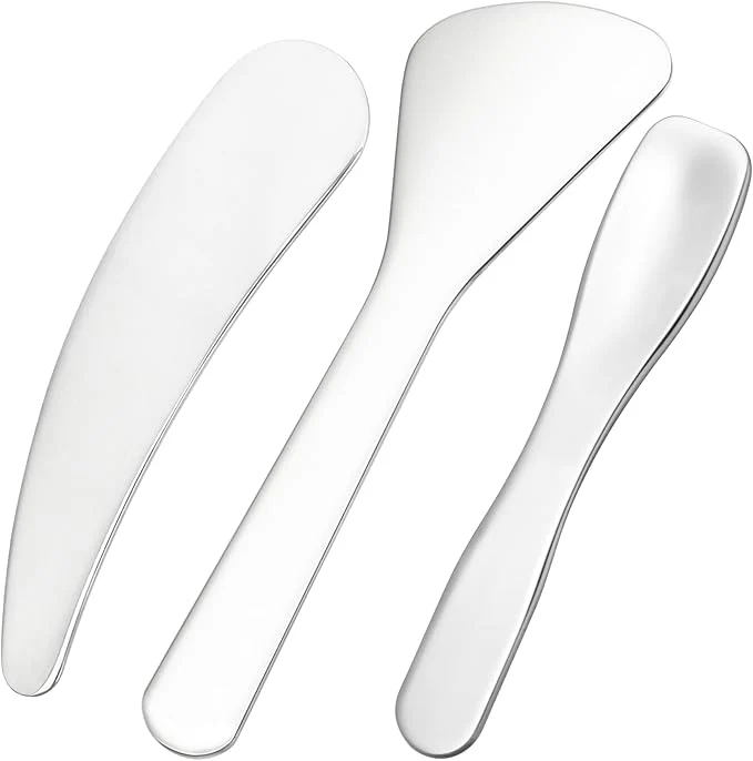 Recyclable Pndeyo 3pcs Mini Stainless Steel Makeup Spatula Reusable Cosmetic Cream Green