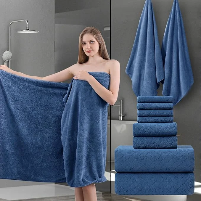 Responsible 8-Piece Navy Bath Towels Set 2 Oversized Large Bath Towels Sheet 2 Hand Long-Lasting