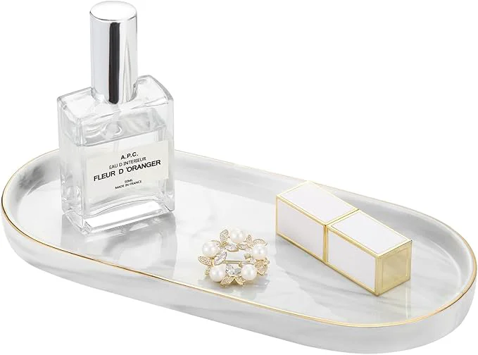 Effective Luxspire Bathroom Vanity Tray Marble Ceramic Dresser Jewelry Dish Detailed