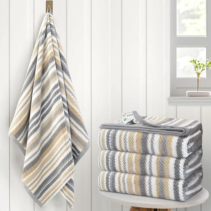 Healthy VOOVA MOVAS Beige Striped Bath Towels Bathroom Towels Set of 4 Tan Body Innovative