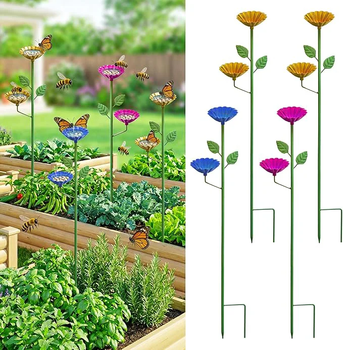 Minimalist Bee Watering Station for Garden 4 Pack Metal Double-Flower Bee Bath Garden Outstanding
