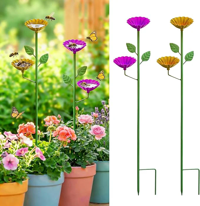 Reliable 2 Pack Bee Watering Station Metal Flower Garden Stakes Premium