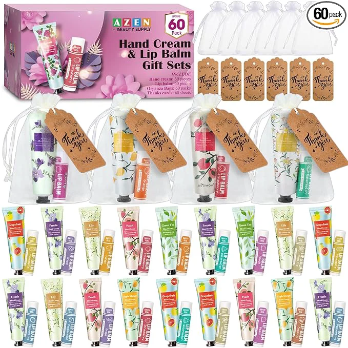 Pure AZEN 60 Sets Bulk Gifts Hand Cream and Lip Balm Bulk Set Convenient