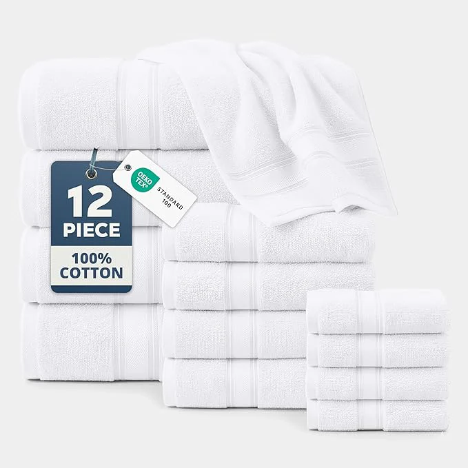 Exceptional LANE LINEN Mercerized Cotton Bath Towels Set of 12 – Zero Twist 4 Bath Premium