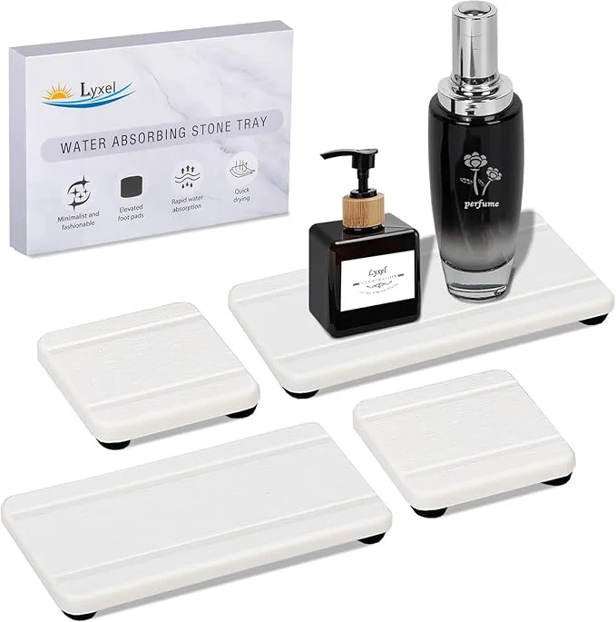 First-Class 4PCS Stone Drying Trays for Bathroom Sink Water Absorbing Stone Tray Water Clean