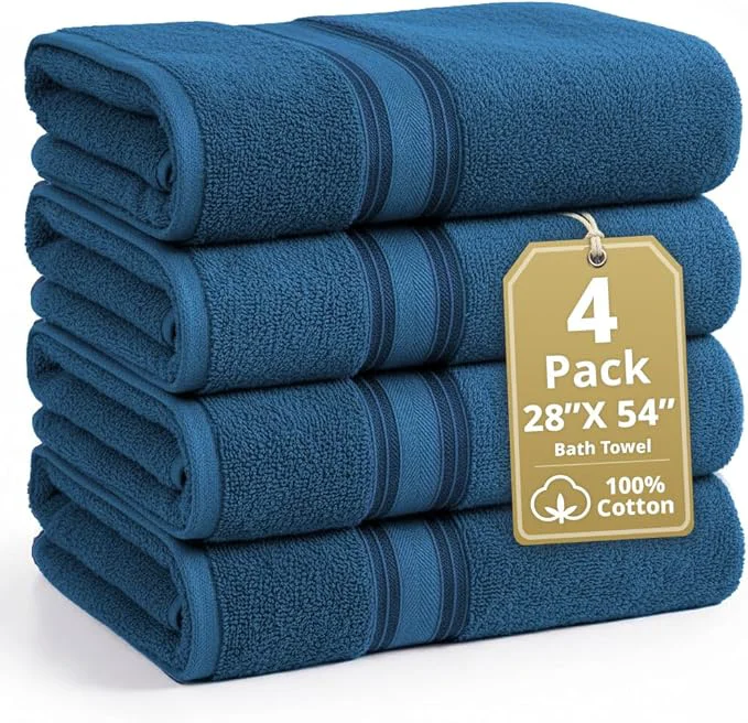 Eco-Friendly LANE LINEN Cotton 4 Pack Bath Towels Set High-Quality