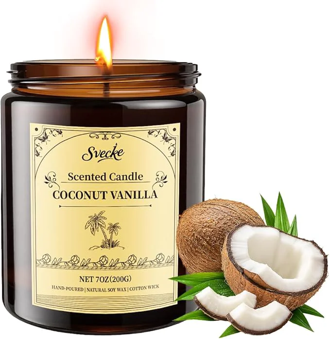 High-Quality Coconut Vanilla Scented Candles 7oz Soy Wax Candle Long Lasting Aromatherapy Lightweight