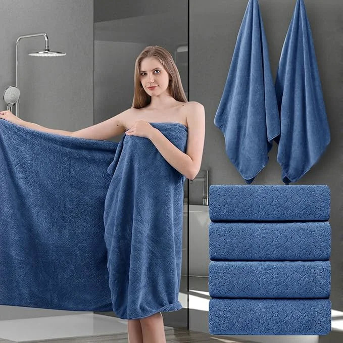 Solid Ycosy Navy Bath Towels Set 35×70 Inches Casual