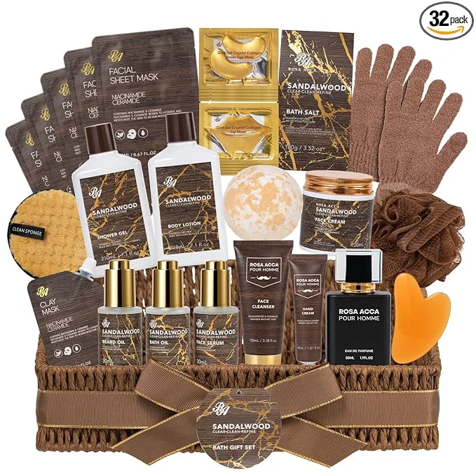Luxury Sandalwood 32 Pcs Bath Body Gift Basket Quality