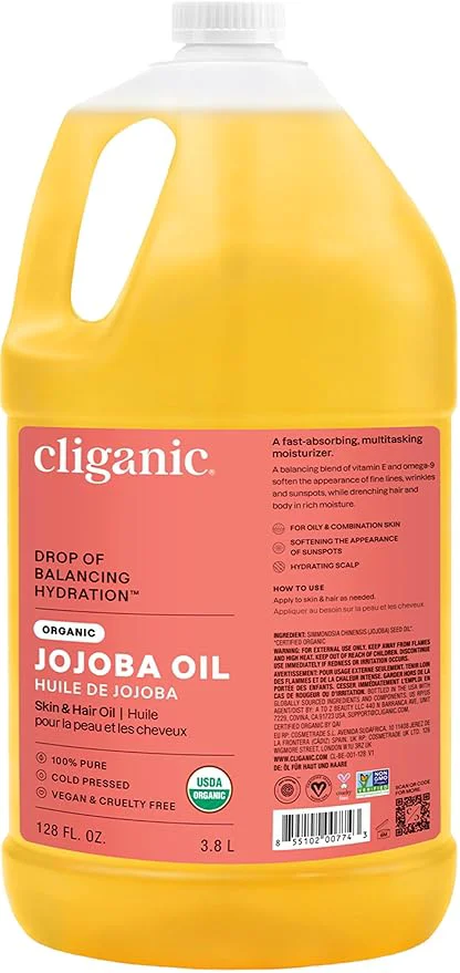 Safe Cliganic Organic Jojoba Oil Bulk Gallon Size 128oz Pure Next-Generation