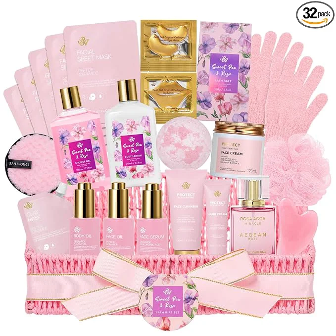 Efficient 32 Pcs Mother’s Day Gift Rose Bath and Body Gift Basket Soft