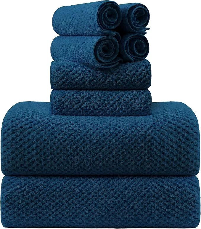 Smart 8-Piece Navy Bath Towel Set 2 Extra Large Bath Towel Sheets 2 Hand Towels and Comfortable